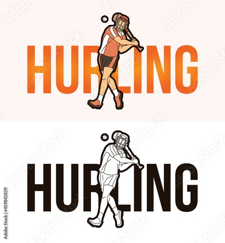 Hurling Text with Sport Player Graphic Vector