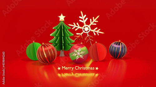 クリスマス　オーナメント　装飾品のポスター　3DCG　赤