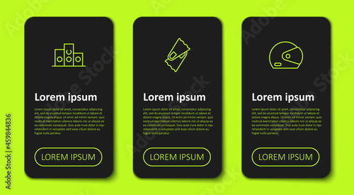 Set line Award over sports winner podium, Flippers for swimming and Racing helmet. Business infographic template. Vector