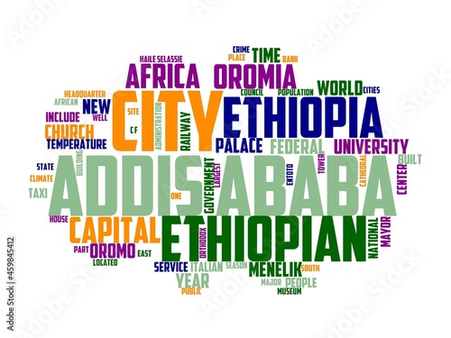 addis ababa wordcloud concept, wordart, ethiopia,africa,city,building,view photo