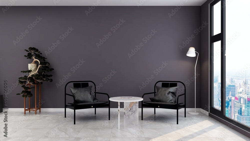 Fototapeta premium minimalist living room with 3d design interior with sofa or chair for relax