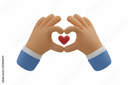 3d icon hands love gesture. Vector cartoon heart symbol clip art. Realistic illustration for social media