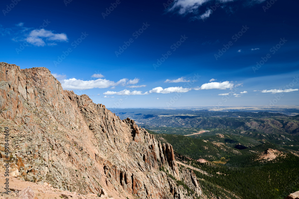 Scenic view of Pikes Peak Summit National Forest Park in Colorado Springs Colorado 