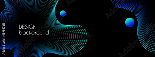 Abstract dark long vector banner. Wavy minimal trendy background for presentations, web header design. Facebook cover template