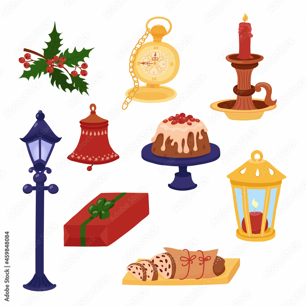 Chistmas elements hand drawn set in bright colors. Chistmas elements hand drawn set in bright colors.