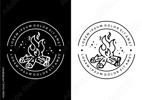Black and white line art illustration of bonfire