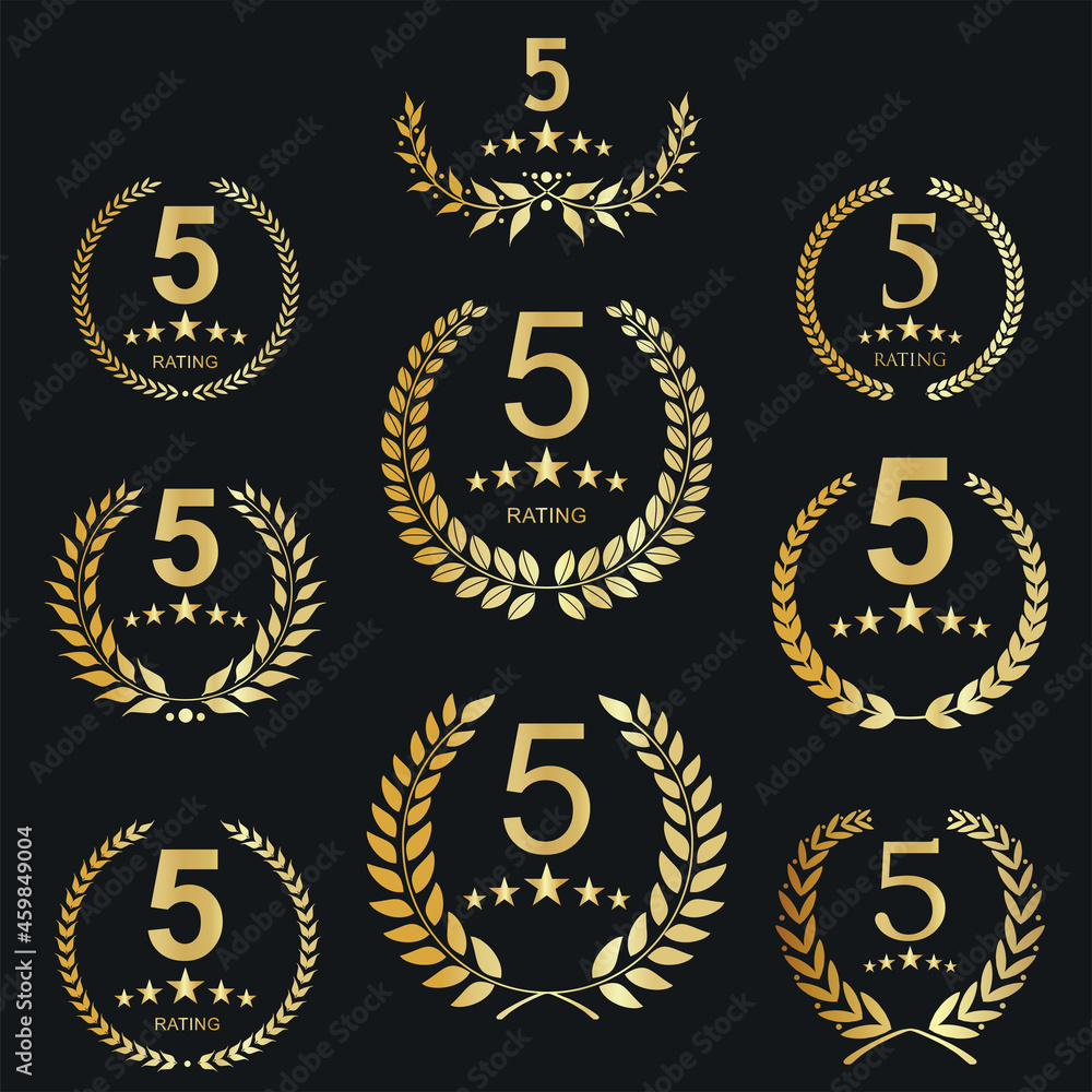Collection of Golden Five stars rating icons template Collection of Golden Five stars rating icons template