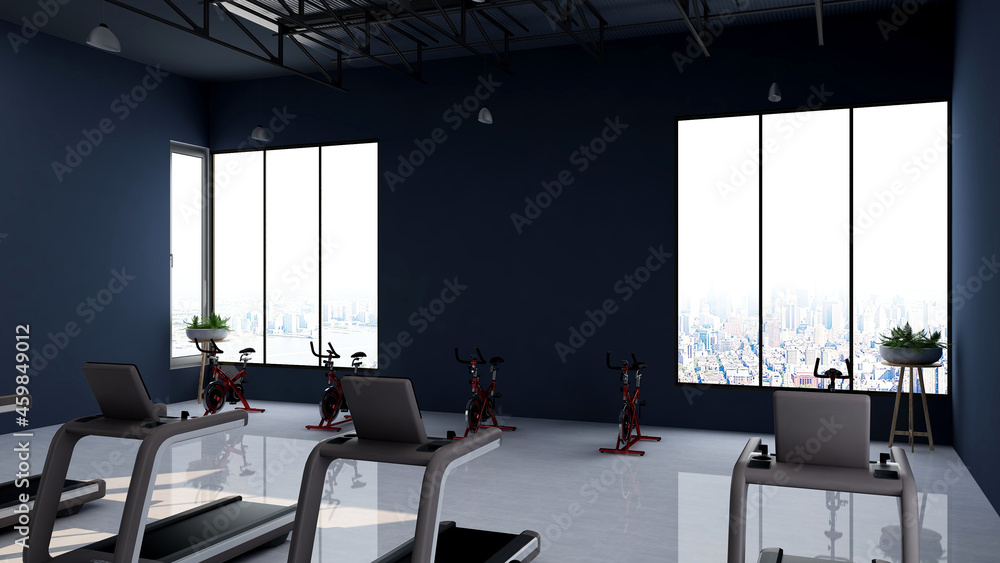 Fototapeta premium a blank wall in modern gym interior for gym wall logo mockup