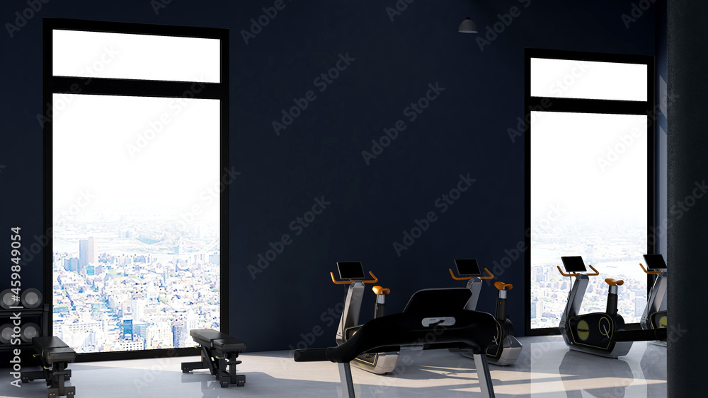 Fototapeta premium blank wall in modern gym interior with wooden floor