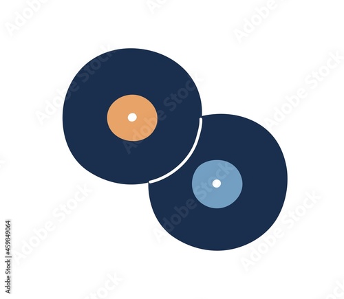 Retro vinyl, gramophone or phonograph disk records. Vintage grooved LP circle. Old music objects drawn in doodle style. Flat vector illustration isolated on white background