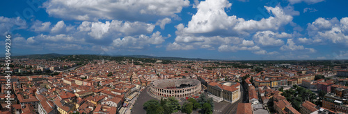 Aerial panorama of Piazza Bra in Verona. Monument to Unesco Arena di Verona top view. Verona, Italy aerial view of the historic city. Famous amphitheater in Italy aerial view. © Berg
