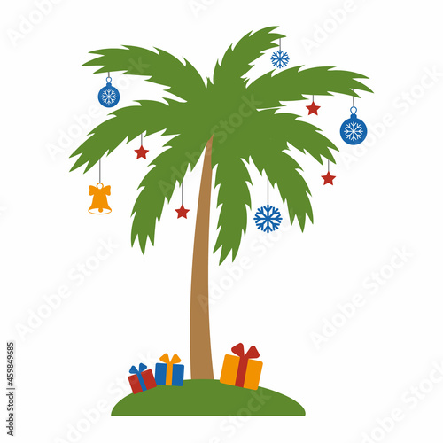 christmas palm tree with garland and gifts, color isolated vector illustration