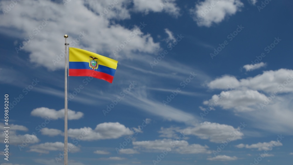 3D, Ecuadorian flag waving on wind. Close up of Ecuador banner blowing soft silk 3D, Ecuadorian flag waving on wind. Close up of Ecuador banner blowing soft silk