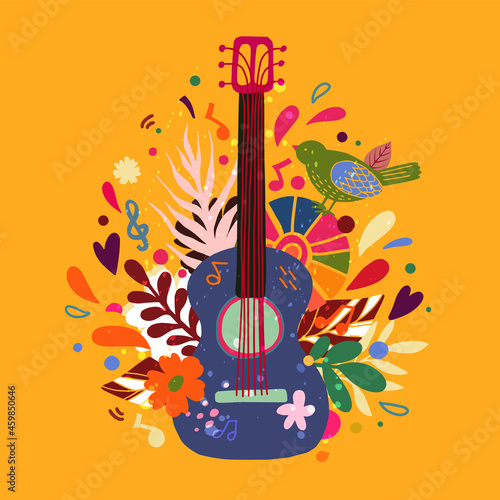Guitar flat hand drawn vector illustration. Vector