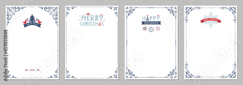 Merry Christmas greeting cards. Universal trendy business and corporate Winter Holidays art templates.