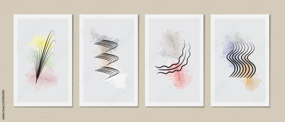 Set of creative nature watercolor paint  illustrations for wall decoration, postcard or brochure cover design. Vector EPS10.