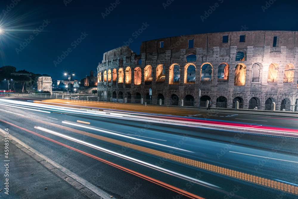 Colosseum at night. colosseum at night Rome Italy with long exposure lights