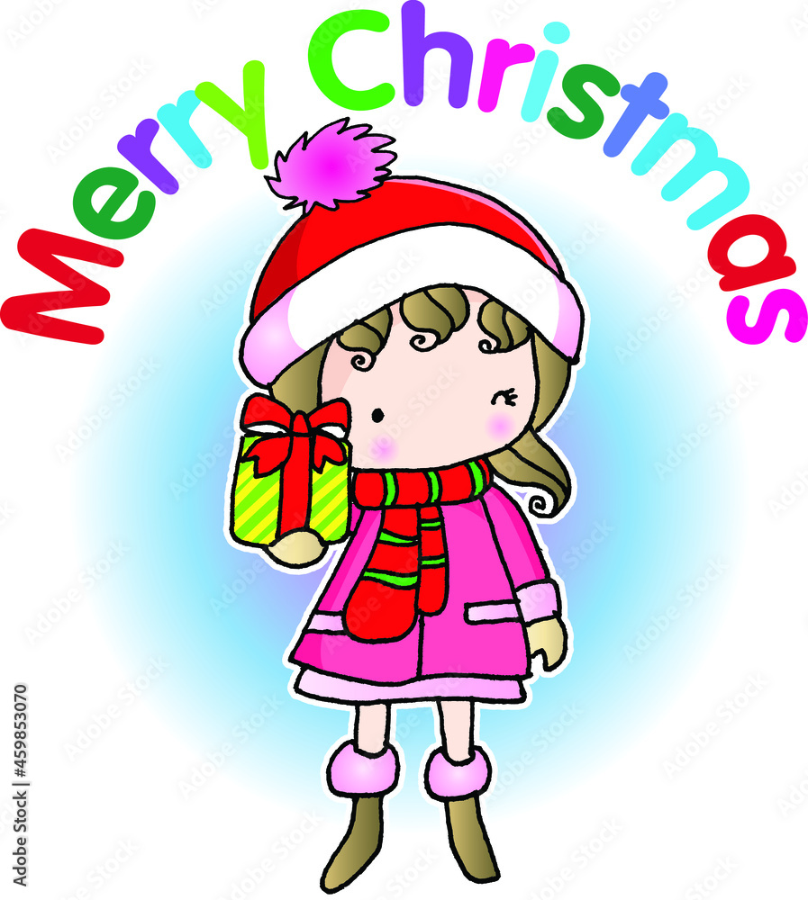 vector cartoon girl with gift merry christmas