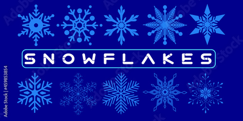 set of vector snowflakes blue background, marry christmas. photo