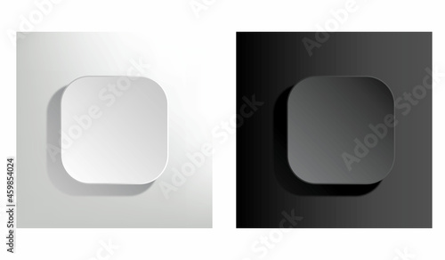3D vector buttons neumorphic design. Geometric shapes: circle, square, .rectangle on black, dark, white background with light shadows. Web elements geometry modern trend tree-dimensional design