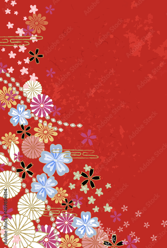 桜と菊の赤い和柄背景フレーム 縦 Stock Vector Adobe Stock 桜と菊の赤い和柄背景フレーム 縦 Stock Vector Adobe Stock
