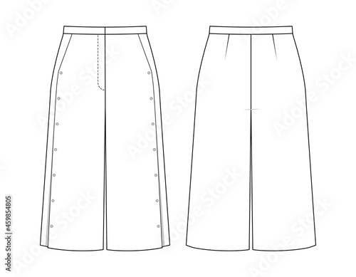 Fashion technical drawing of bermuda shorts with snap buttons