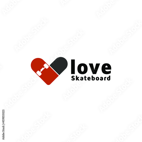 illustration love skateboard logo design vector graphic icon symbol heart hobby young balance wheel surfing outdoor move label shirt sticker community club 
