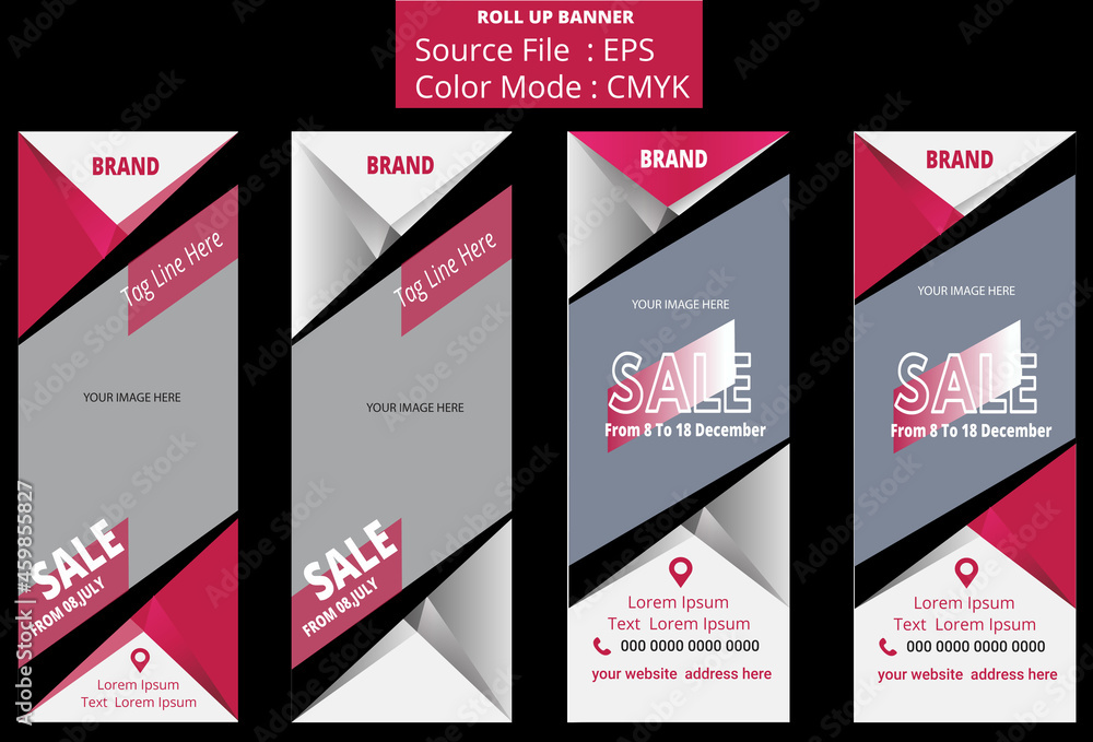 Roll up banner design.Modern red black print ready roll up banner template Roll up banner design.Modern red black print ready roll up banner template