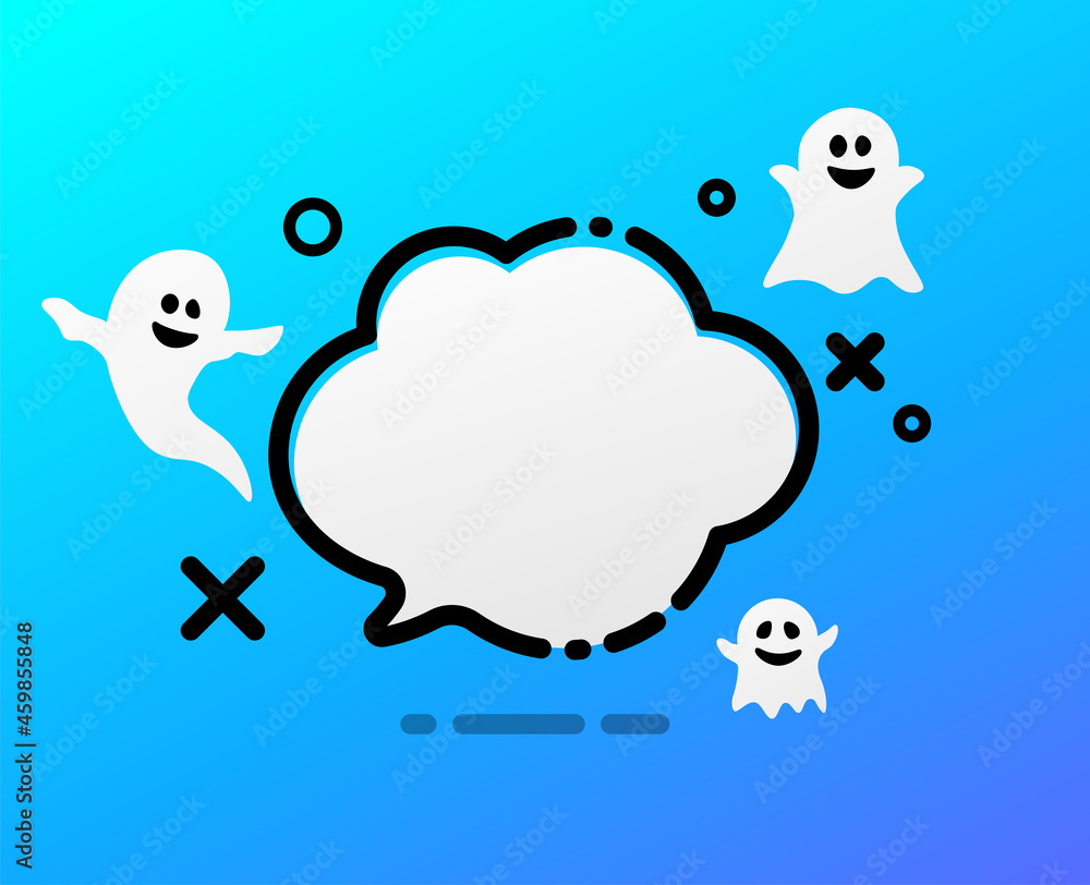 Blue speech bubble with cute flying ghosts.. Blue speech bubble with cute flying ghosts..