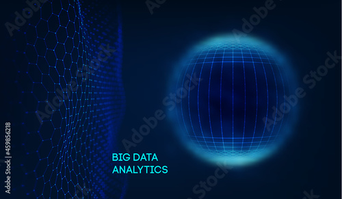 Blue sphere shield on dark background colorful data. Blue futuristic technology background. Abstract sphere energy field. Eps 10