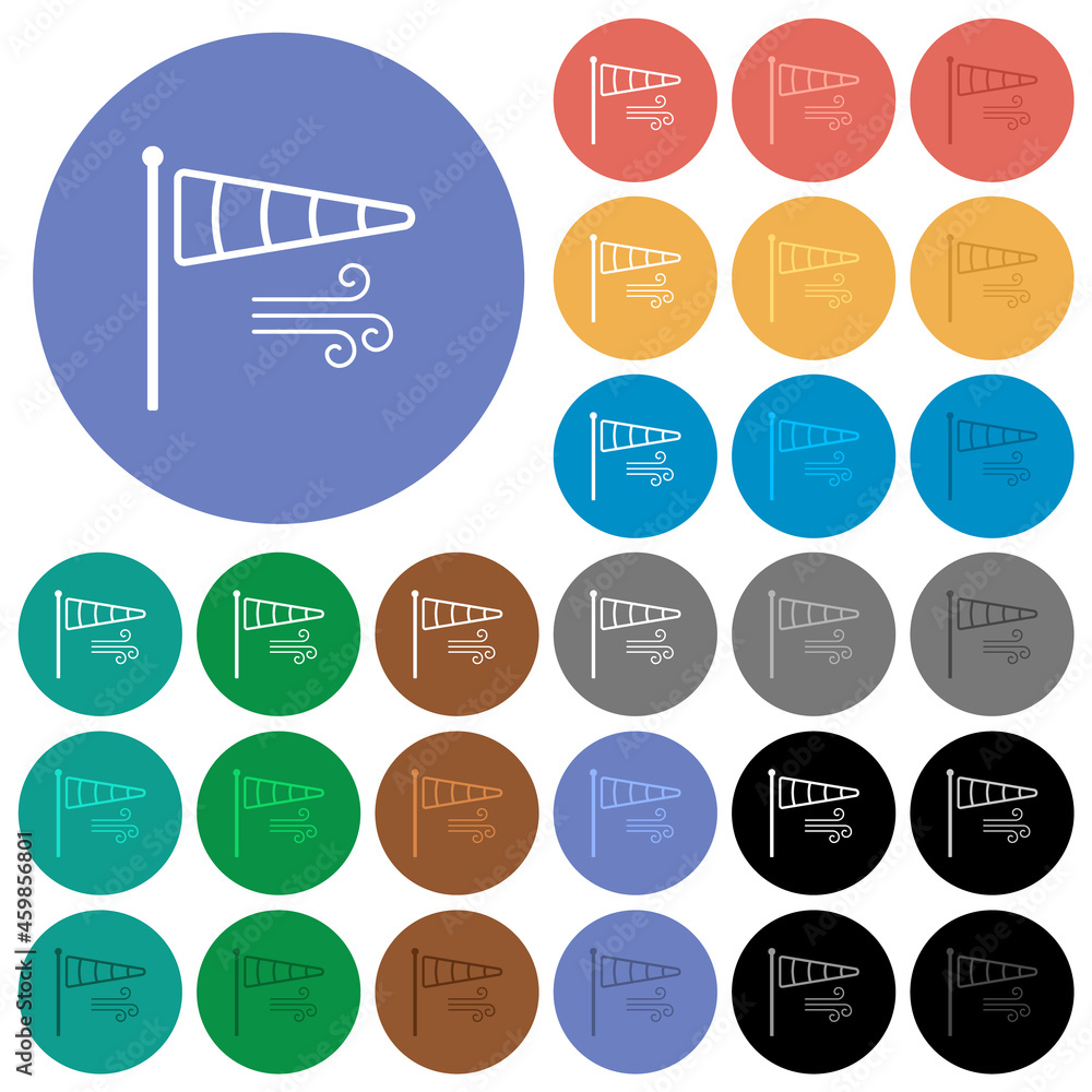 Windsock indicator with wind outline round flat multi colored icons Windsock indicator with wind outline round flat multi colored icons