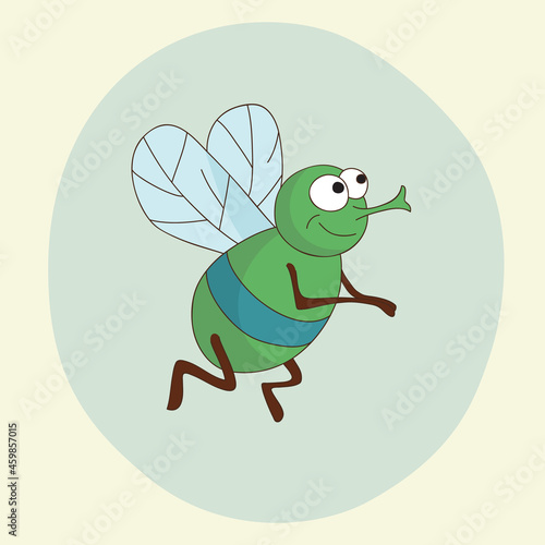 Cheerful green fly, vector illustration.