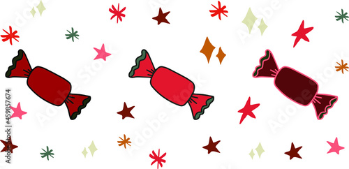 Fototapeta Naklejka Na Ścianę i Meble -  Christmas treats candy with stars and snowflakes doodle vector isolated set