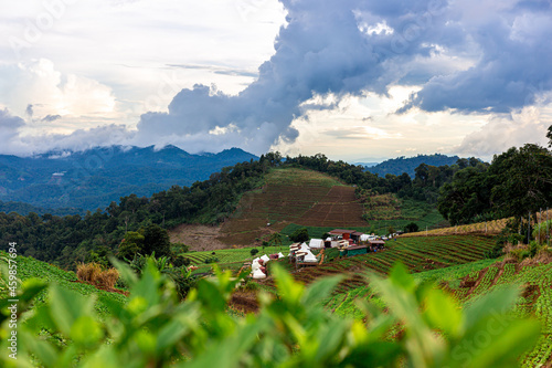 Beautiful view of accommodation on the mountain of Doi Mon Cham, Chiang Mai, Thailand. photo