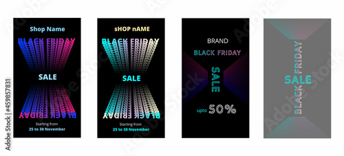 Social media story post design template for Black Friday sale.Neon Black Friday sale post design