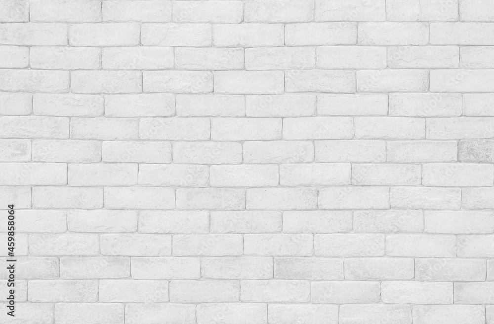 Naklejka premium White grunge brick wall texture background for stone tile block painted in grey light color wallpaper