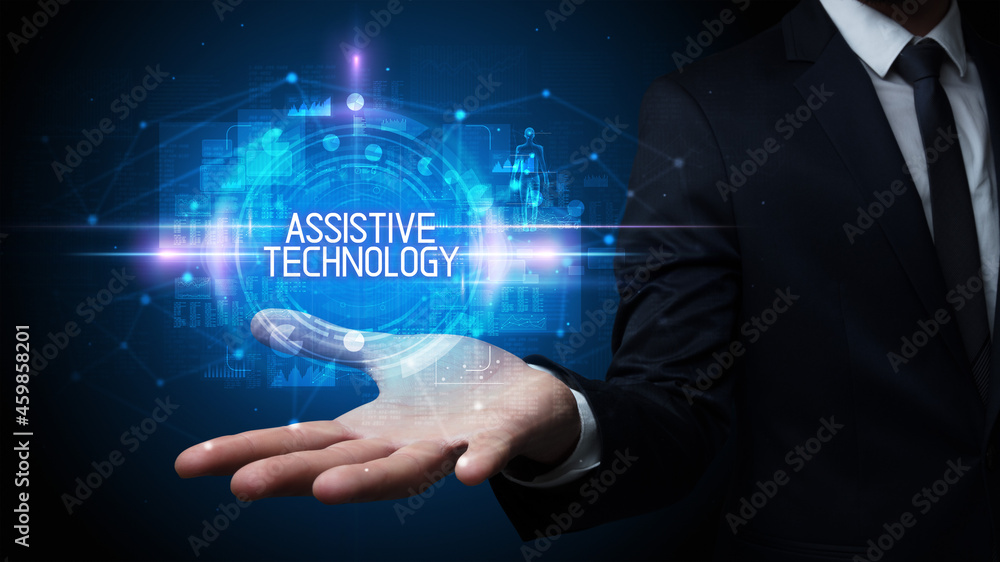 Obraz premium Man hand holding digital technology concept