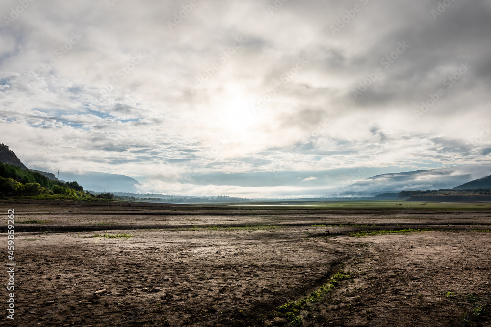 Panoramic of desertified landscape, drought Panoramic of desertified landscape, drought