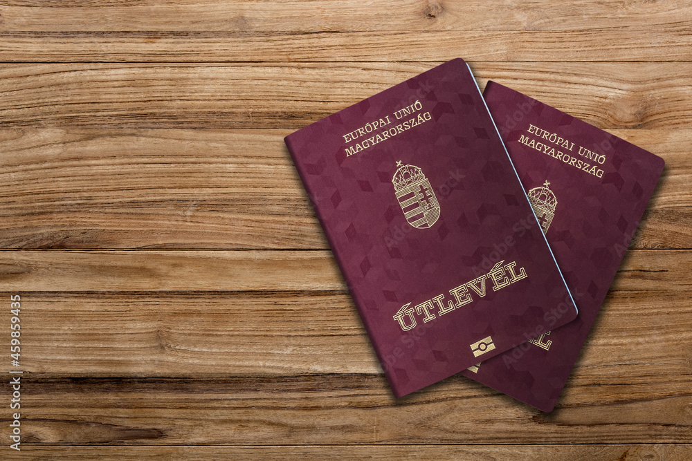 Hungarian passport on wooden background ,Hungarian citizenship Hungarian passport on wooden background ,Hungarian citizenship
