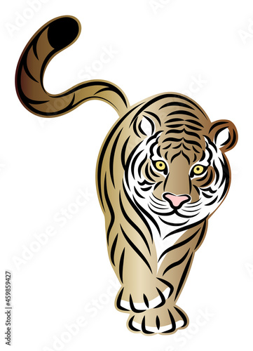 悠々と歩く虎 切り絵風のシンプルなイラスト ベクター Tiger walking leisurely Simple illustration in cutout style Vector