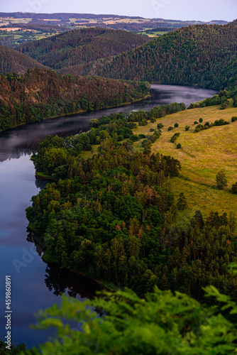 A lookout over the Vltava river in Solenicka Podkova during sunset in Czech republic. 