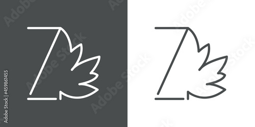 Logotipo letra inicial Z en hoja de arce con lineas en fondo gris y fondo blanco