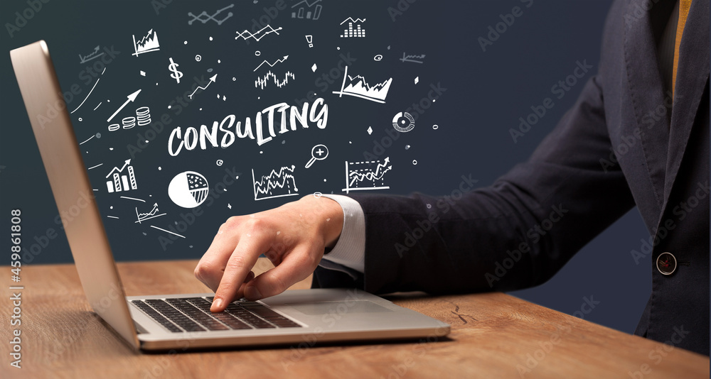 Businessman working on laptop, business concept Businessman working on laptop, business concept