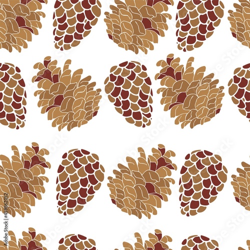 Pine cones seamless pattern on white background