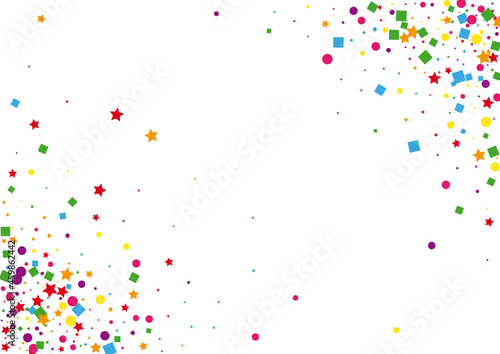 Yellow Stardust Dot Background. Birthday Star Illustration. Purple Square Decoration. Rainbow Circle Background. Blue Festive Confetti.