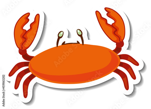 Sticker template with a crab cartoon character isolated