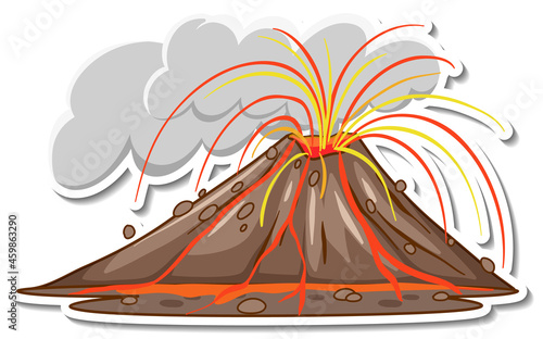 Sticker design with Volcano eruption with lava isolated