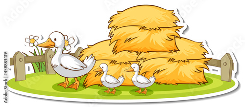 Duck family with haystack sticker
