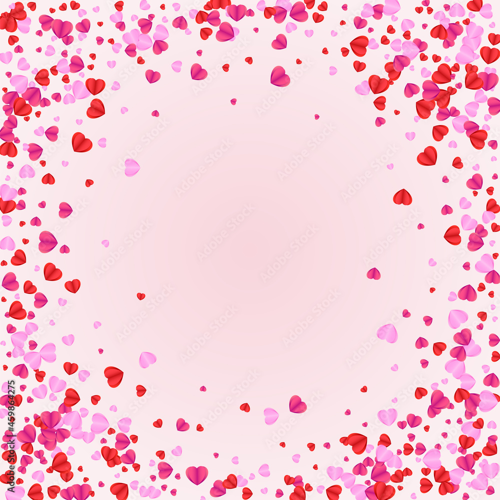 Red Heart Background Pink Vector. Color Pattern Confetti. Fond Elegant Illustration. Violet Confetti Sweetheart Frame. Tender Paper Texture.