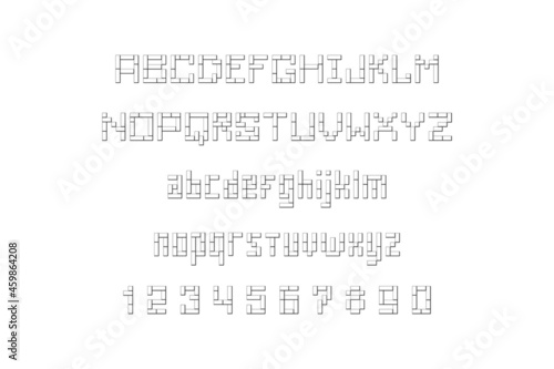 Square Font, Alphabet, letters and numbers. flat style. isolated on white background